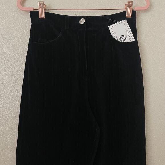 St. John Sport Marie Gray Pants Womens Petite Black Velvet Striped Straight Leg - Picture 4 of 13
